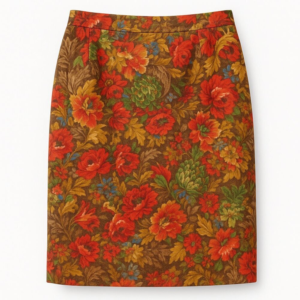 Talbots Woman Autumn Floral Jacquard Tapestry Lined Pencil Skirt Size 18W Boho